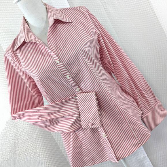 NWOT! TALBOTS! RED, WHITE STRIPED TOP, BLOUSE, KNOTTED CUFFLINK DETAIL! SZ 10 - Picture 1 of 10